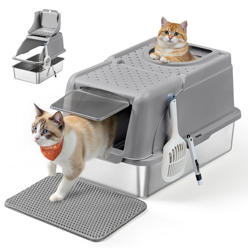Stainless Steel Enclosed Litter Box, Grey