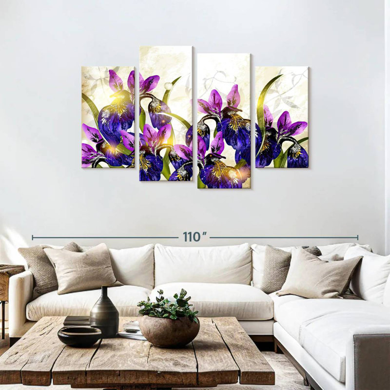 Harnek fleurissant des fleurs d'iris, H 48 po x l 75 po