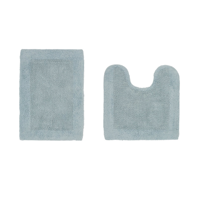 Moriceau 100% Cotton 2370 GSM Tufted Reversible 2-Piece Bath Rug Set – Ultra Soft Highly Absorbent, Machine Washable, OEKO-TEX Certified, Ideal for Bathtub, Vanity, Sink & Toilet Areas, Blue