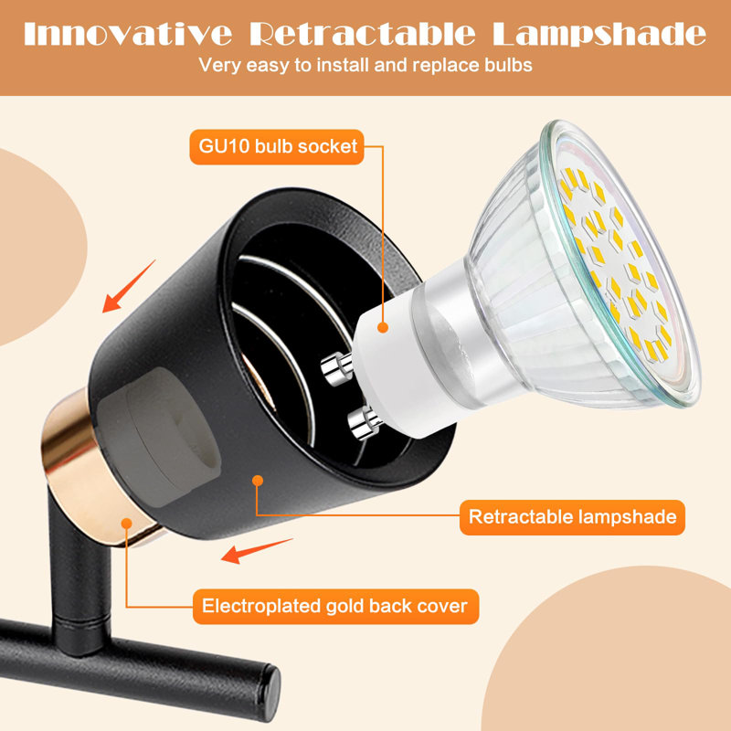 Track Lighting Fixtures Ceiling,4 GU10 Flexible Heads with Dimmable Bulbs