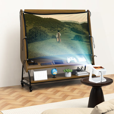 Chariot de télévision mobile avec support pour téléviseur de 32 à 50 po, pivotant verrouillable à 360 degrés, rangement à 3 niveaux, puissance intégrée et écran rétractable, bois, étagères à roulettes réglables pour support multimédia pour chambre à coucher, Smart Power Hub, caché