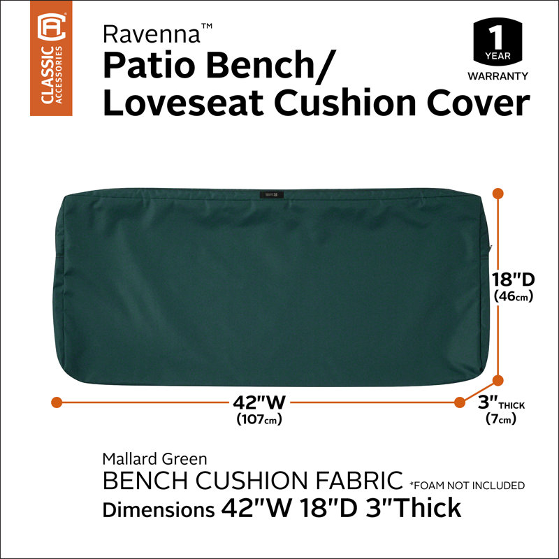 Jaylon Indoor/Outdoor Cushion Cover, 3" H x 42" W x 18" D, Mallard Green