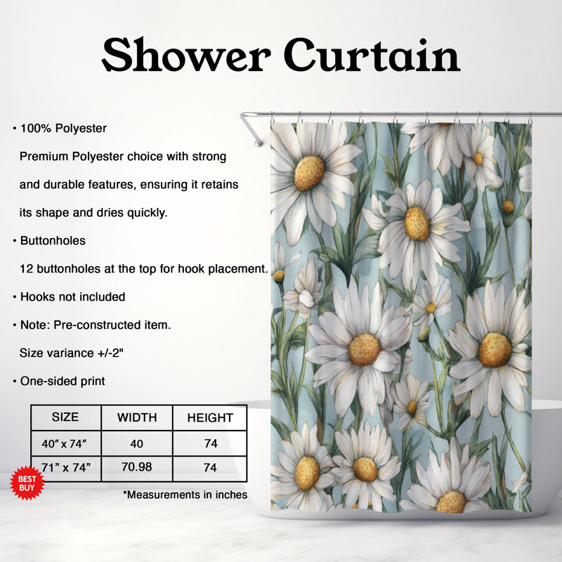 Rideau de douche standard 1 pièce Endless Blooms, H 74 po x l 40 po