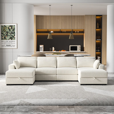 6-Piece U-Shaped Symmetrical Upholstery Sectional Sofa With Movable Storage Ottomans, Corduroy Sofa Collection