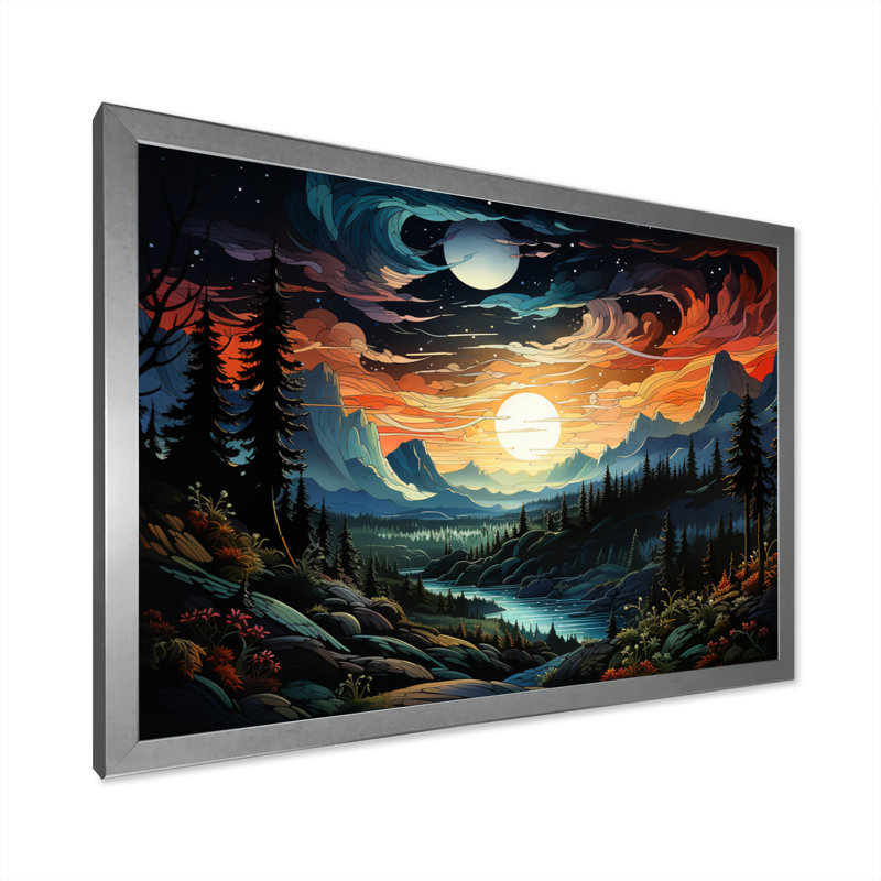 " Landscape Aurora Borealis Natures IX ", Cadre simple argenté, H 30 po x l 40 po x P 1,5 po