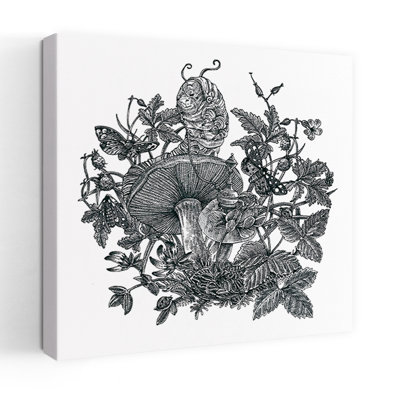Reproduction d'art mural fantaisiste rétro champignon fantaisiste, forêt de papillons