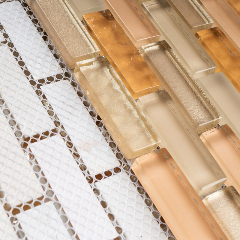 Carrelage mosaïque en verre lustré Crystile Brick 11,82 po x 12,01 po, Beige/Orange