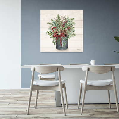 Christmas Greenery Bucket by Mollie B. - 1 Piece Wrapped Canvas Wall Art