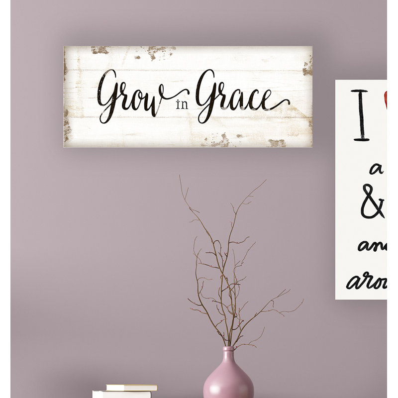 " Grow In Grace Cursive Typography " by Jennifer Pugh, 7" H x 17" W x 0.5" D, Wall Plaque