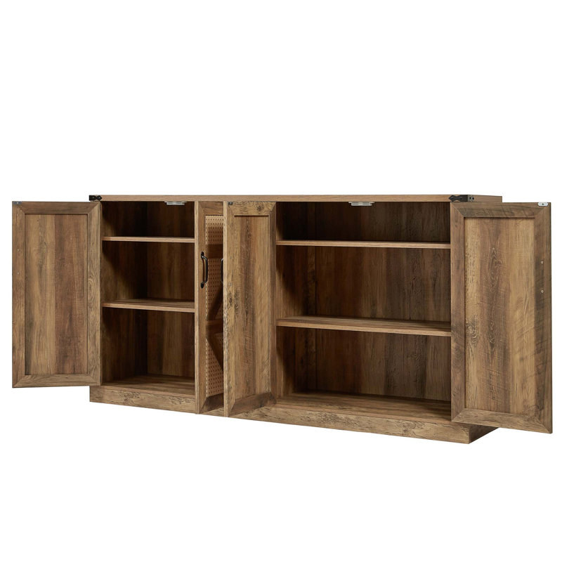 Buffet Aurelijus avec 4 portes de grange et tablettes réglables, Chêne