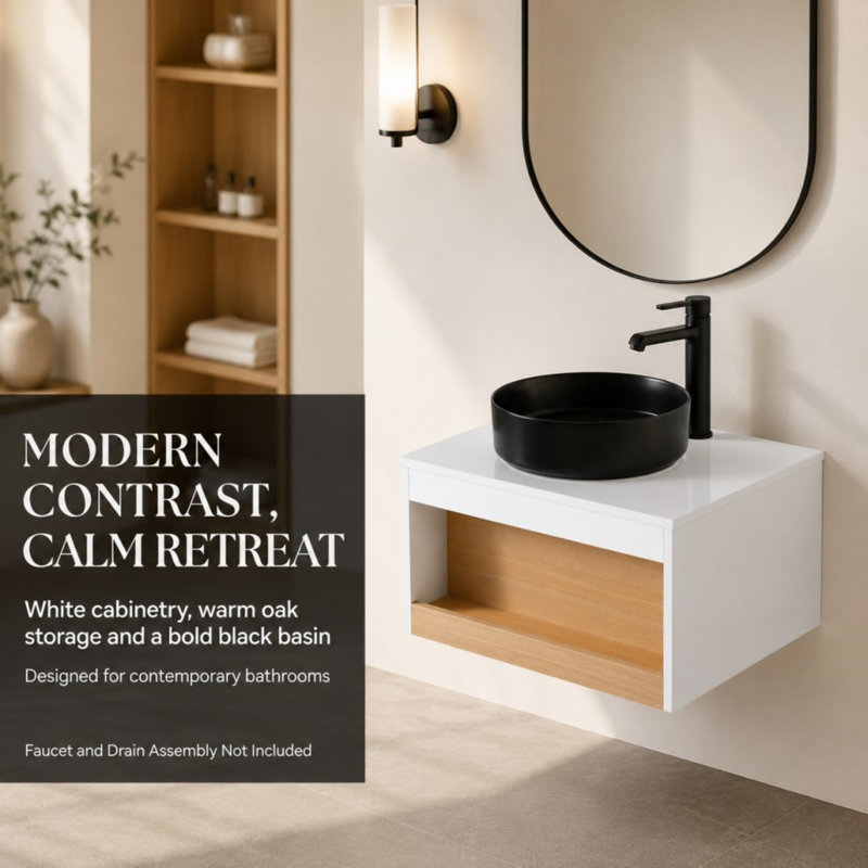 Meuble-lavabo flottant 24 po, Noir