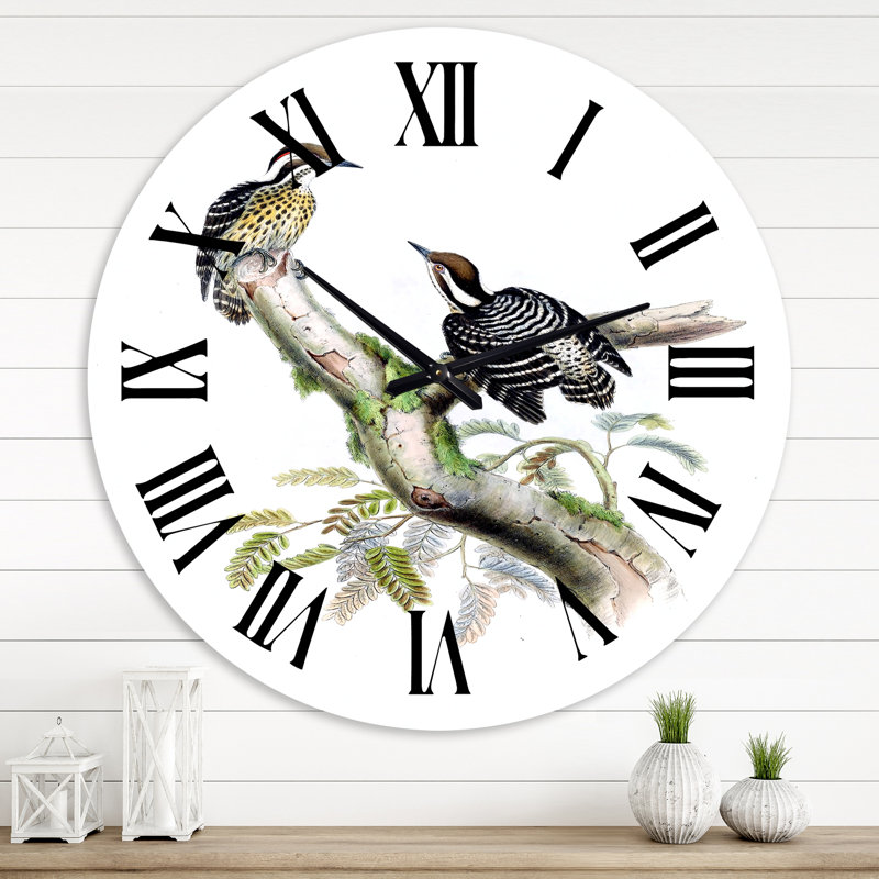 Vintage Birds In The Wild - horloge murale traditionnelle, Surdimensionné