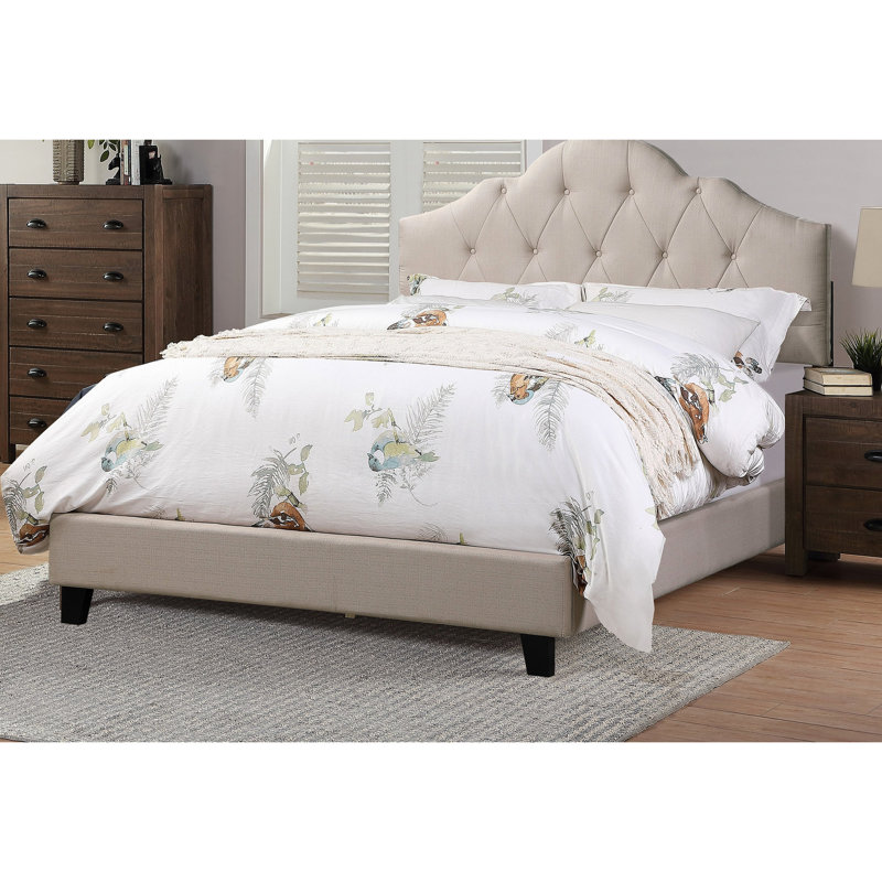Lit double avec tête de lit tapissier, lit transitionnel à cadre brun et en bois, cadre de lit à utiliser