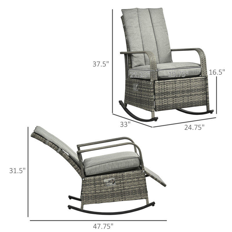 Fauteuil inclinable gris pour chaise berçante, coussins moelleux, repose-pieds réglable, 135 degrés