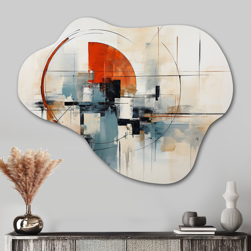 «Colorful Mid Century Abstract Elegance II», impression abstraite asymétrique sur métal Mid-Century, H 27 po x l 35 po