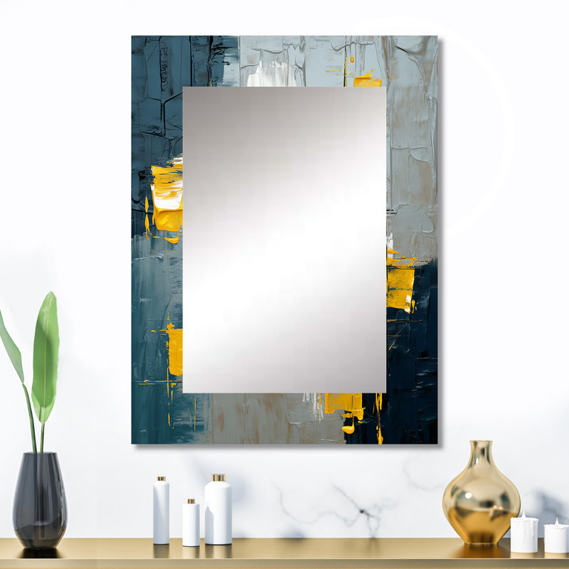 «Dialogue with Hope Abstraction On Retro Blue», peinture abstraite, miroir mural bleu, reproduction d'art en métal