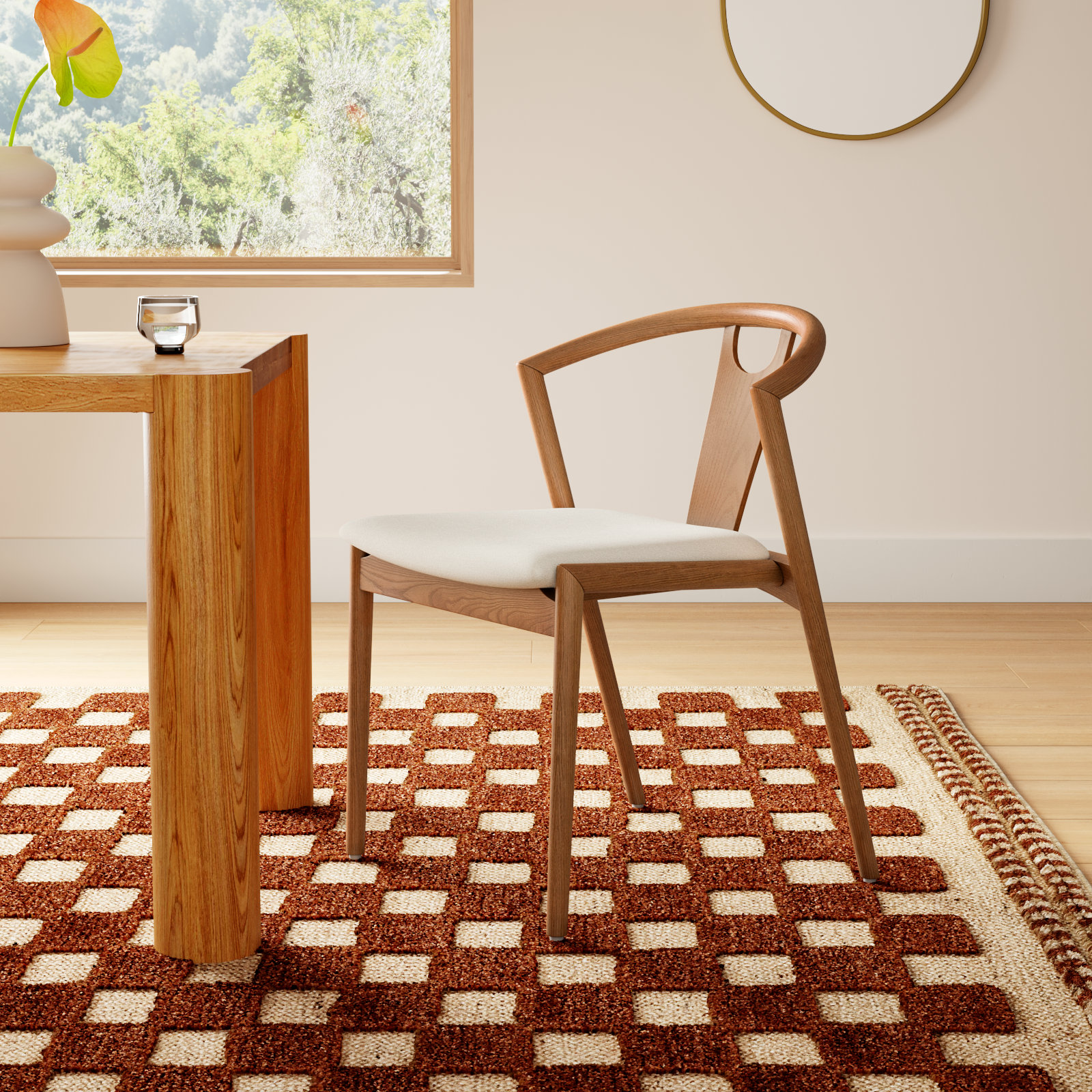 Ambra Dining Chair, Natural/Walnut Stained, 1
