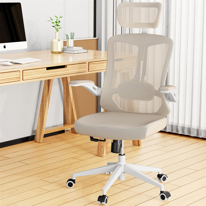 Oladele Home Ergonomic Office Chair With Adjustable Headrest & Lumbar Support, Swivel High Back Computer Chair, Breathable Mesh Desk Chair, PU Silent Wheels, Flip-Up Arms