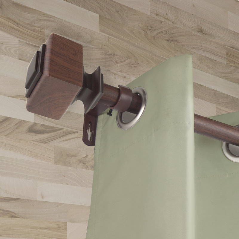 Tringle à rideaux simple en faux bois Abdulahad, Noyer foncé, 28" - 48"