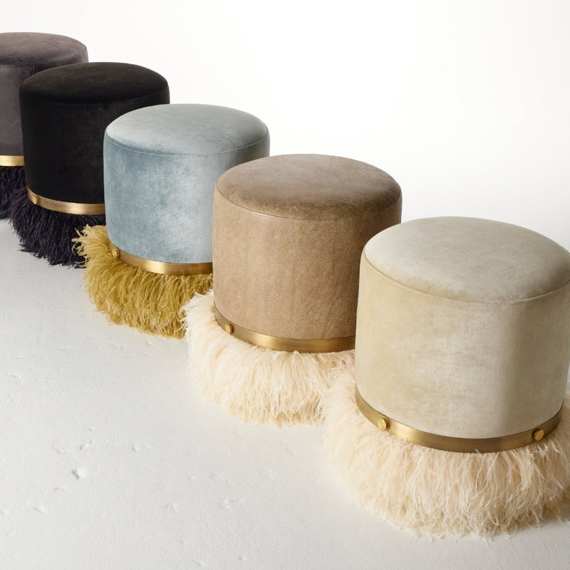 Ostrich Fluff Pouf, Porcelain/Cream