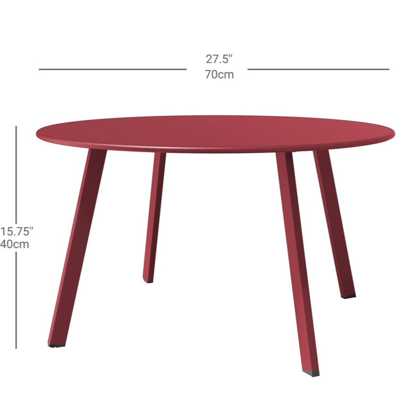 Table basse ronde en acier pour patio, table d'appoint d'extérieur résistante aux intempéries, grande table d'appoint pour terrasse de balcon, rouge