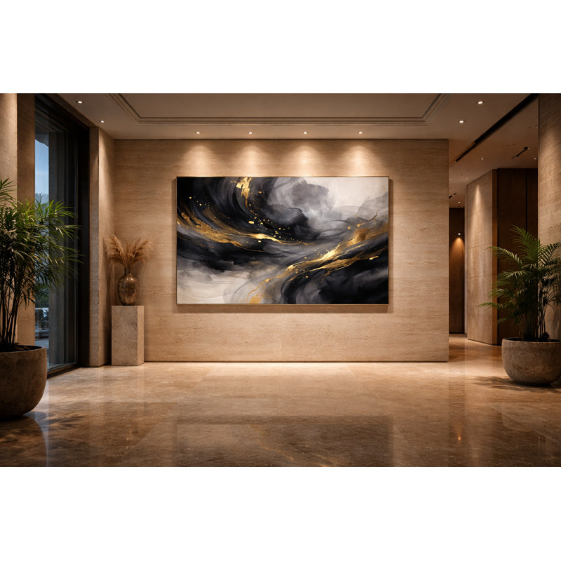 Nocturne in Gold Framed Canvas Wall Art by Kasian Art Studio - Black Frame, Black