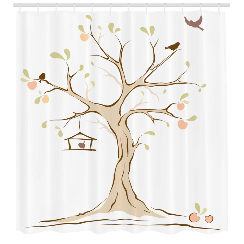 Ensemble de rideau de douche arbre de vie et crochets, H 70 po x l 69 po
