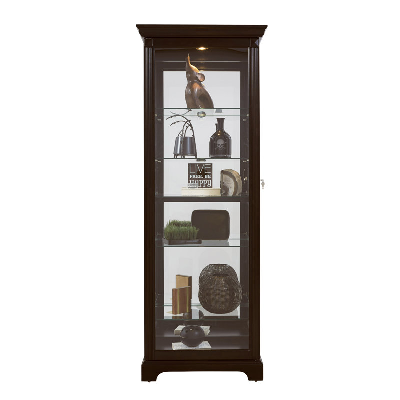 Locking Slide Door 5 Shelf Curio Cabinet in Deep Cherry Brown