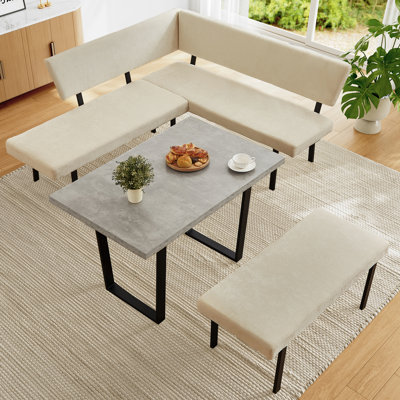3-Piece Mdf Top Dining Table Set 47.2 In. Rectangle Table, 1  Sofa Corner Bench And 1 Bench