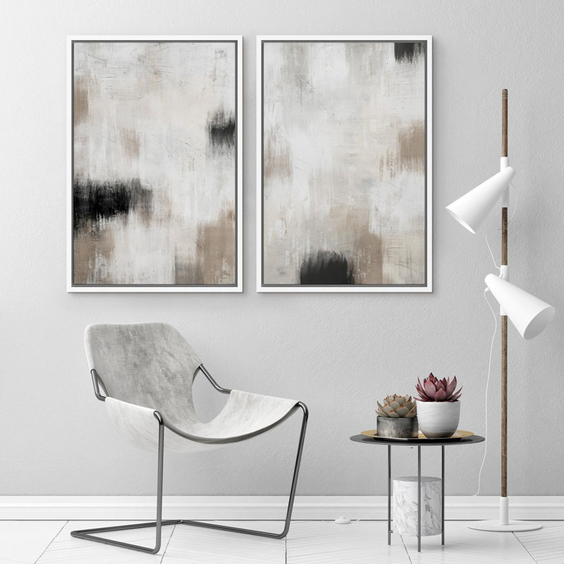 «Gold and White Tropical Jungle Leaves», 2 pièces sur toile, Cadre blanc, H 24 po x l 16 po