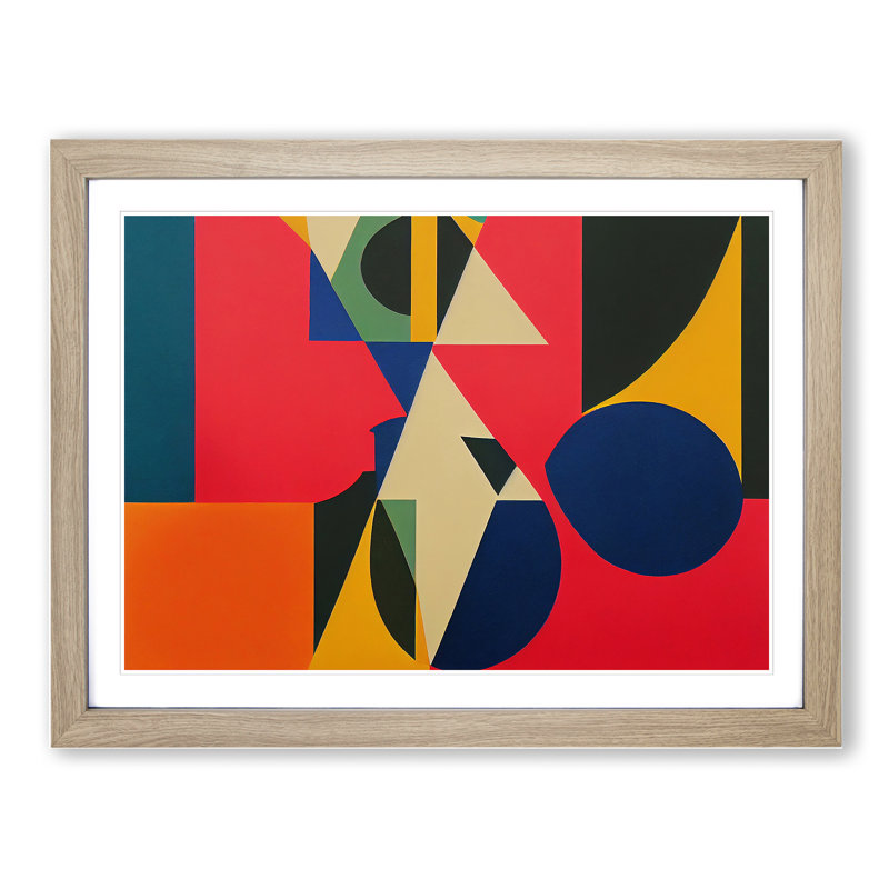 A Bright Modern Abstract Art - Single Picture Frame Painting, 46cm H x 64cm W x 2cm D, Oak