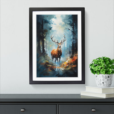 Stag In A Forest Gestural - Single Picture Frame Print on Wood