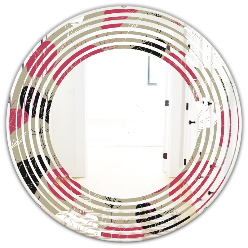 Miroir mural sans cadre Wave, 31,5 po x 31,5 po, Vague de fleurs populaires dessinées à la main