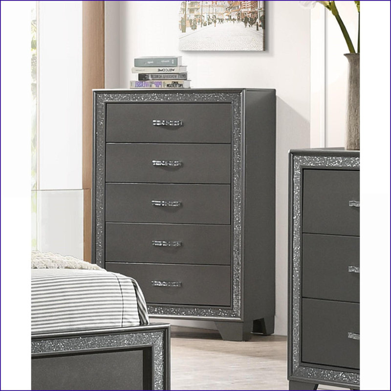 Commodes et amp; Garde-robes | Commode décorative 5 tiroirs Contemporary | Gris foncé | Bois