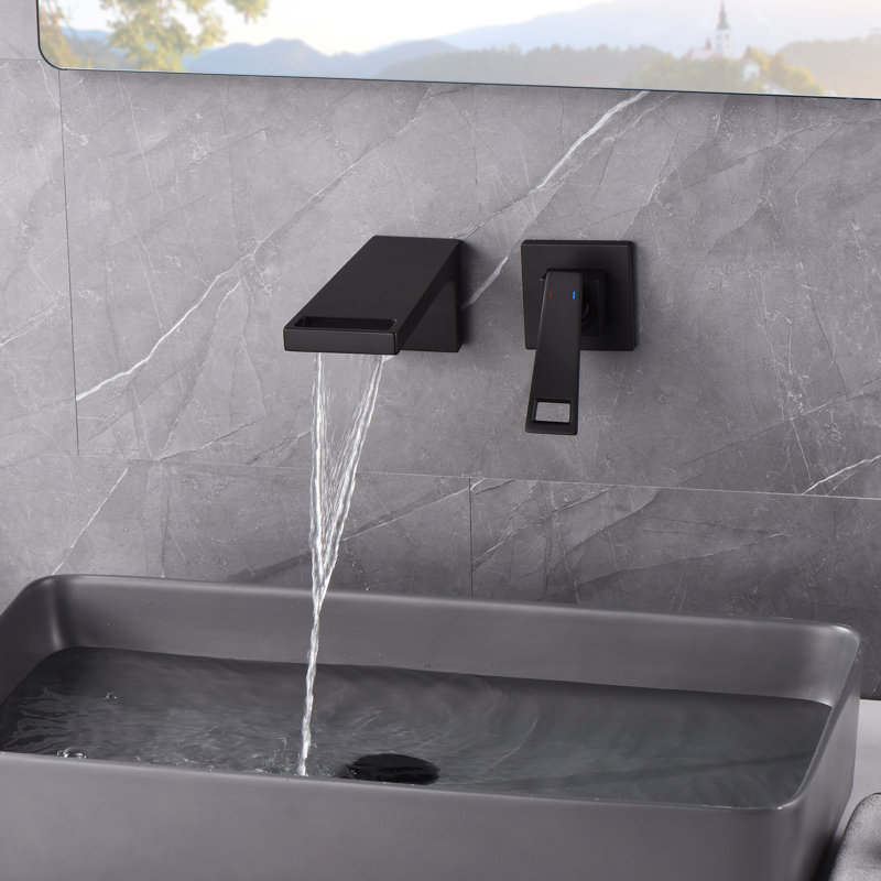Matte Black Brass Wall Mount Waterfall Bathroom Faucet