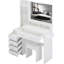 Grande table de chevet de 41 po. Miroir à DEL à commande tactile 3 couleurs, station de charge 2 AC +. Tabouret rembourré. Blanc de style américain., Table de taille approuvée UL.
