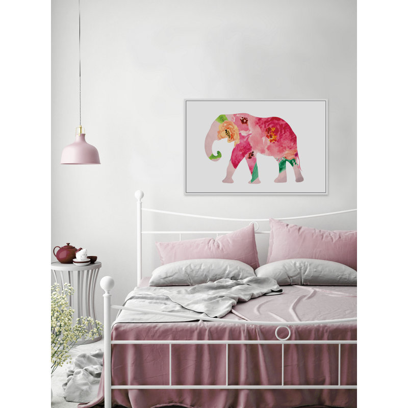 « floral éléphant »-impression, H 24 po x l 36 po x P 1,5 po, Toile tendue