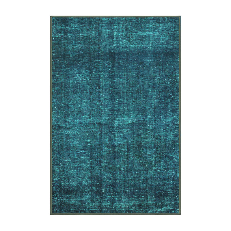 Tapis en laine / polyester tissé à la machine Danne - bleu sarcelle / bleu marine, Rectangle 2 pi x 3 pi
