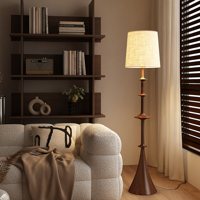 Blanc + tissu brun noisette + lampes sur pied sans fer, Brun noyer, Blanc