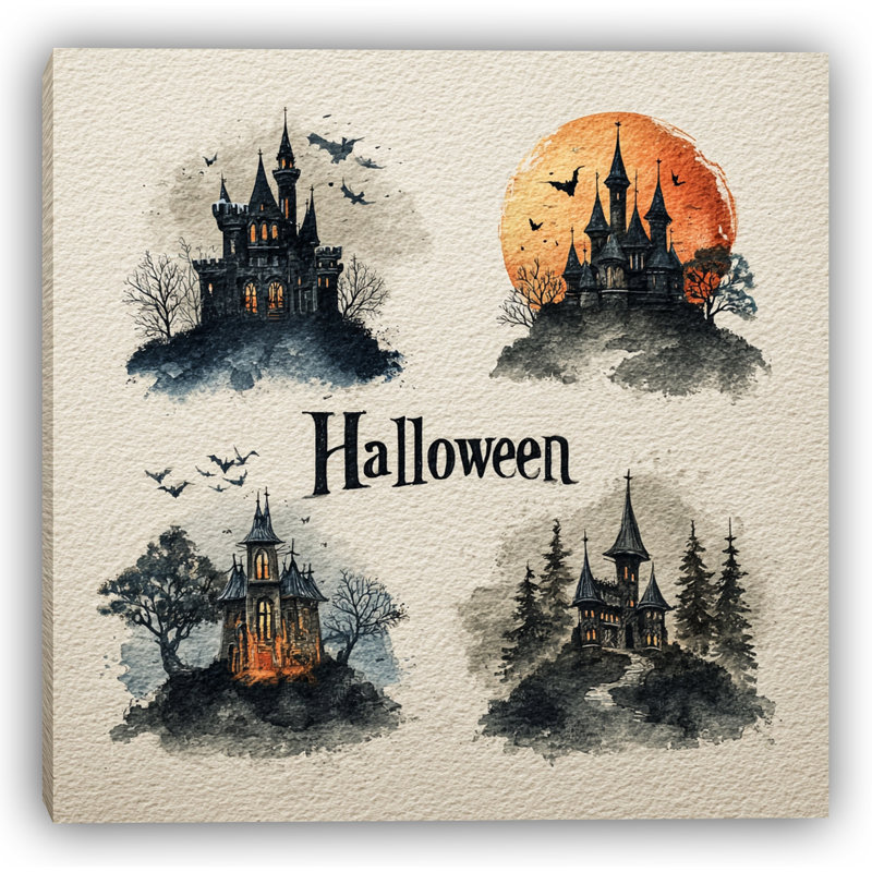 Art mural sur toile Haunted Castles, H 20 po x l 20 po
