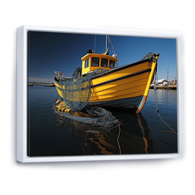 Port Harbour Shadows V - Nautical & Beach Wall Art Living Room, H 24 po x l 32 po x P 1 po, Cadre flottant blanc