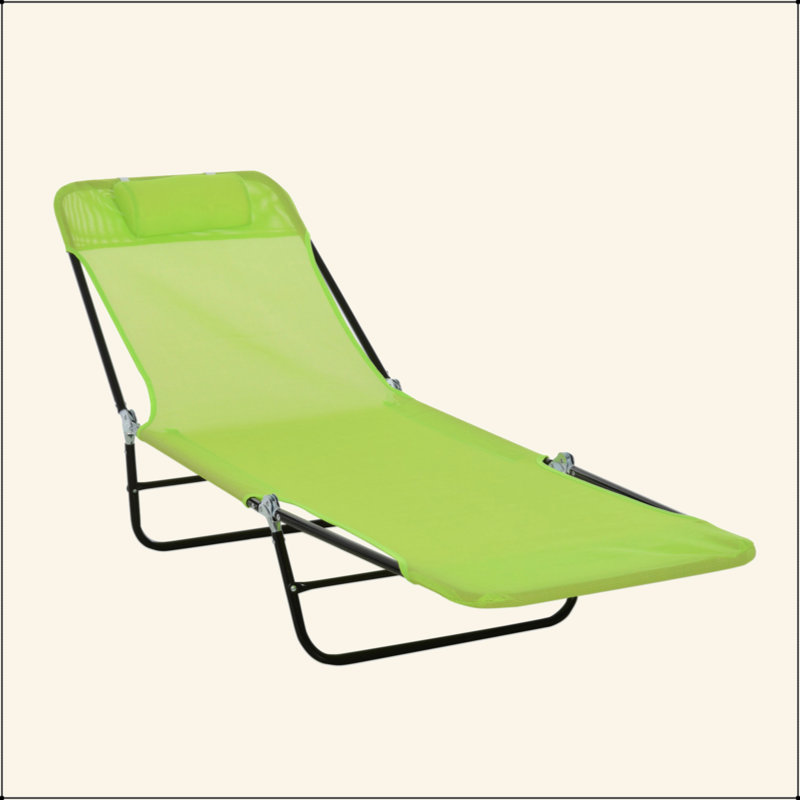 Folding Chaise Lounge Chair, Pool Sun Tanning Chair, Outdoor Lounge Chair With Reclining Back, Breathable Mesh Seat, Headrest For Beach, Yard, Patio