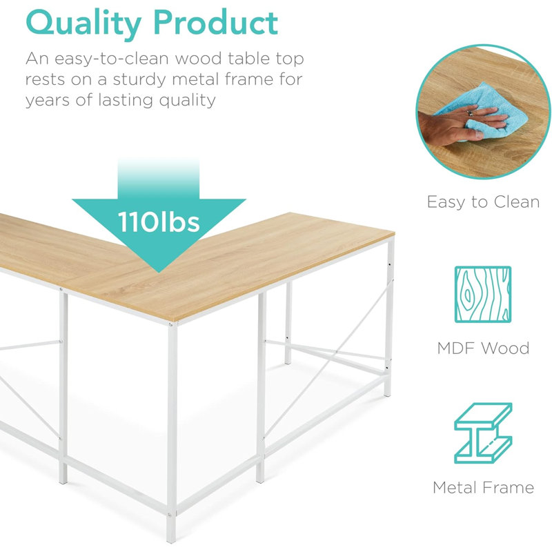Masel L-Shaped Metal Base Computer Desk