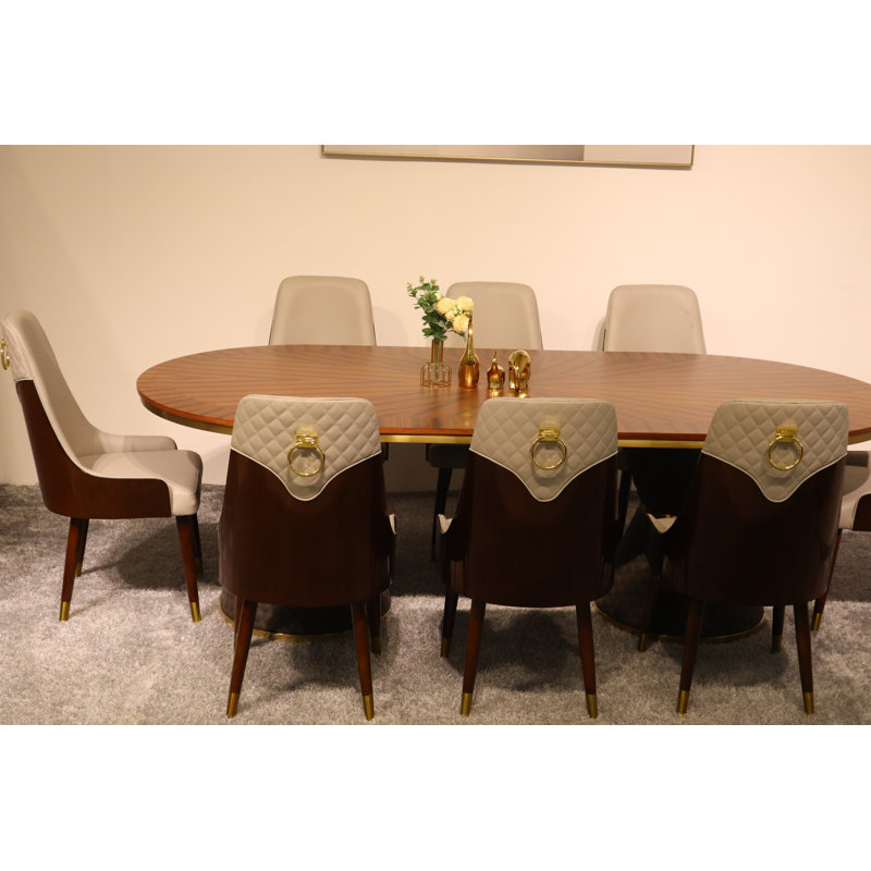 9 Pieces Vogue Lux Rectangular Dining Set, Gray