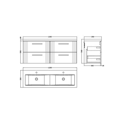 Deco 1205 mm Double Vanity with Integrated Basin