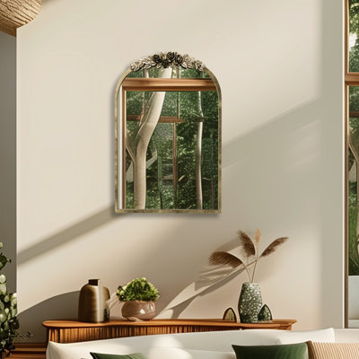 Vintage Baroque Arched Brass Mirror