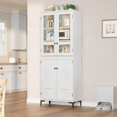 71 Inch Tall Storage Cabinet With Glass Doors, Kitchen Pantry 5 Tier Bathroom Cabinet With 4 Doors Adjustable Shelves For Kitchen by Winston Porter