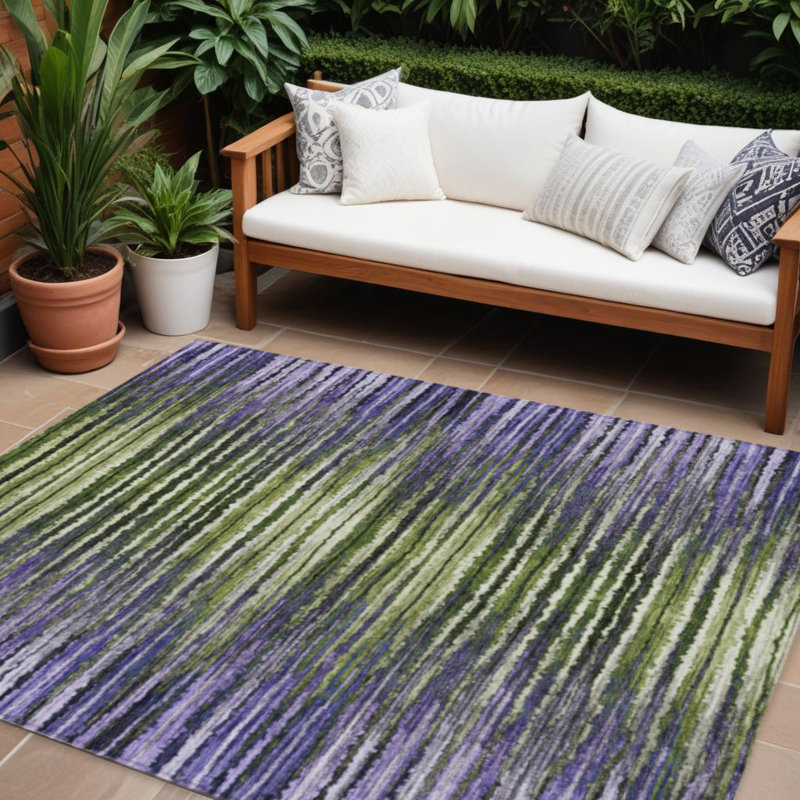 Tapis intérieur lavable rayé mauve et lilas 8 pi x 10 pi