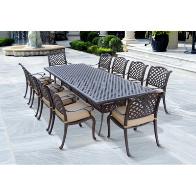 Sonoe 10 - Person Patio Dining Set Umbrella Hole Included Rectangular Table with Cushions Included