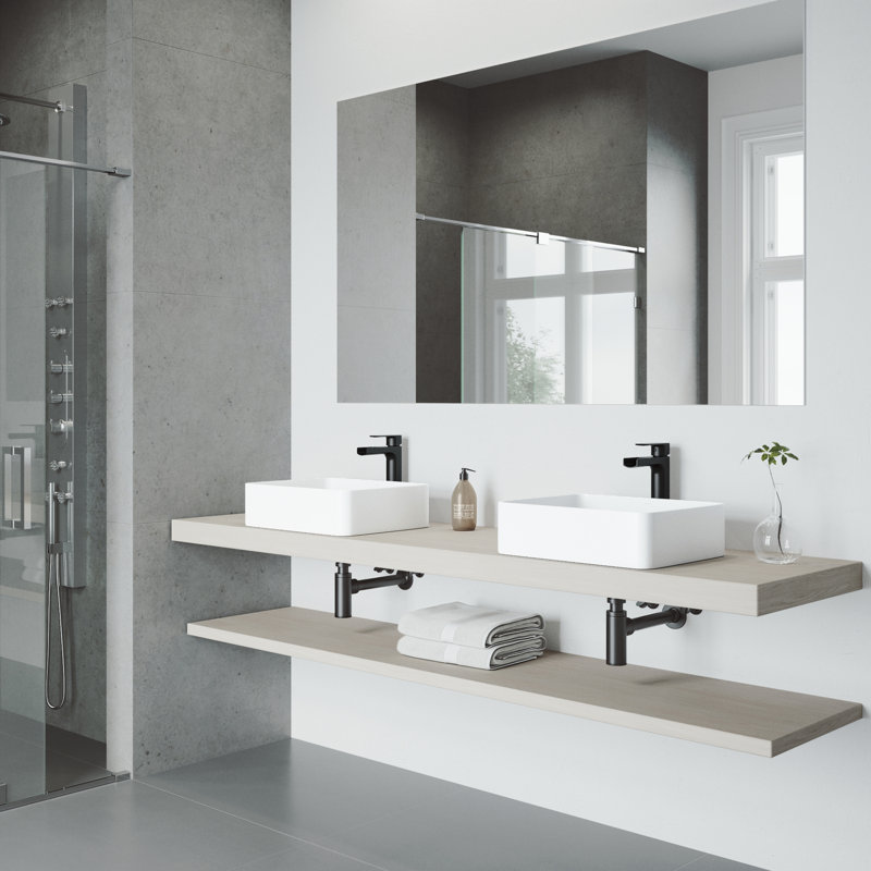 Jasmine 18" L x 15" W x 5" H Rectangular White Matte Stone™ Vessel Bathroom Sink with 10" H Faucet